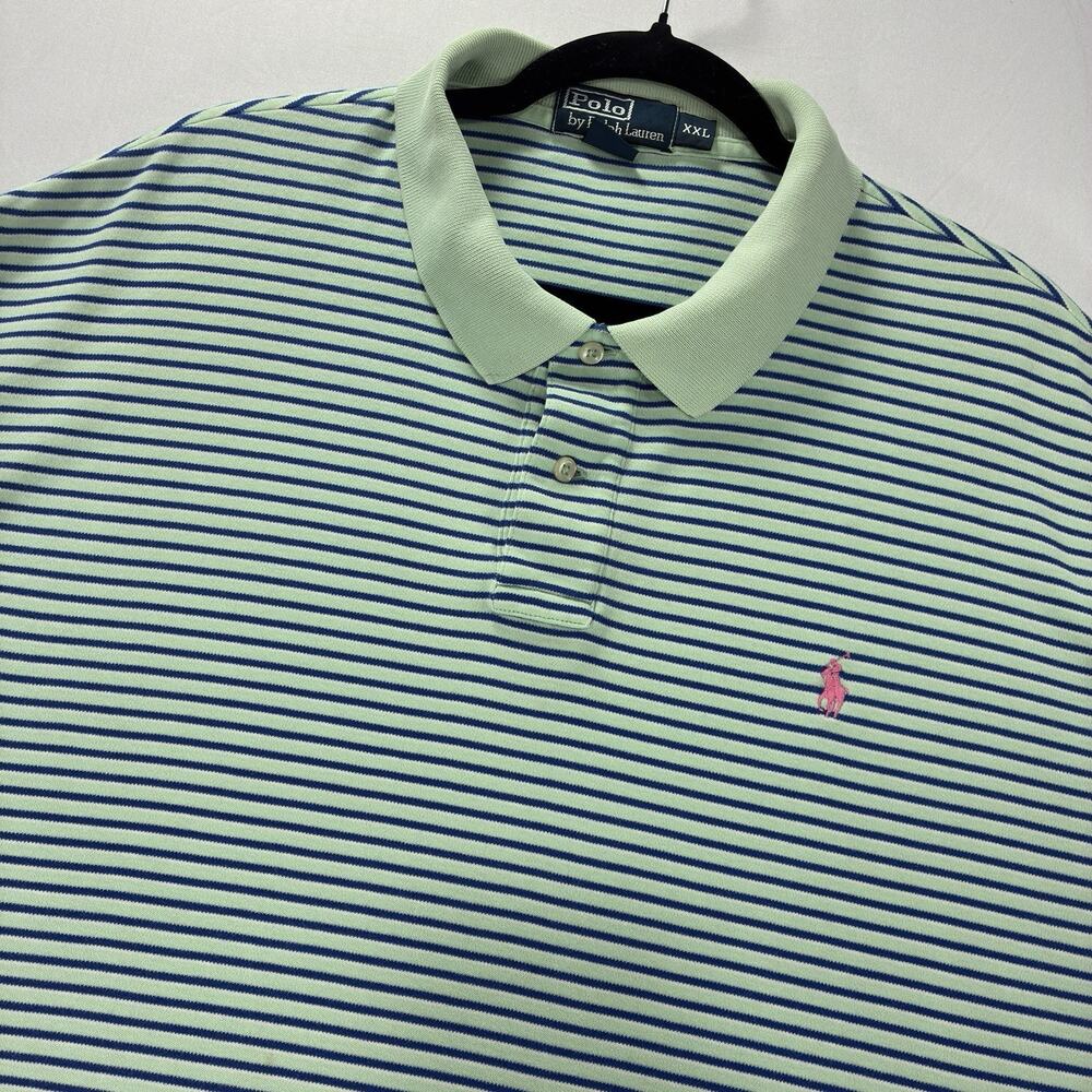 Polo Ralph Lauren Mens XXL Polo Shirt Vintage Green Blue Striped Pink Pony
